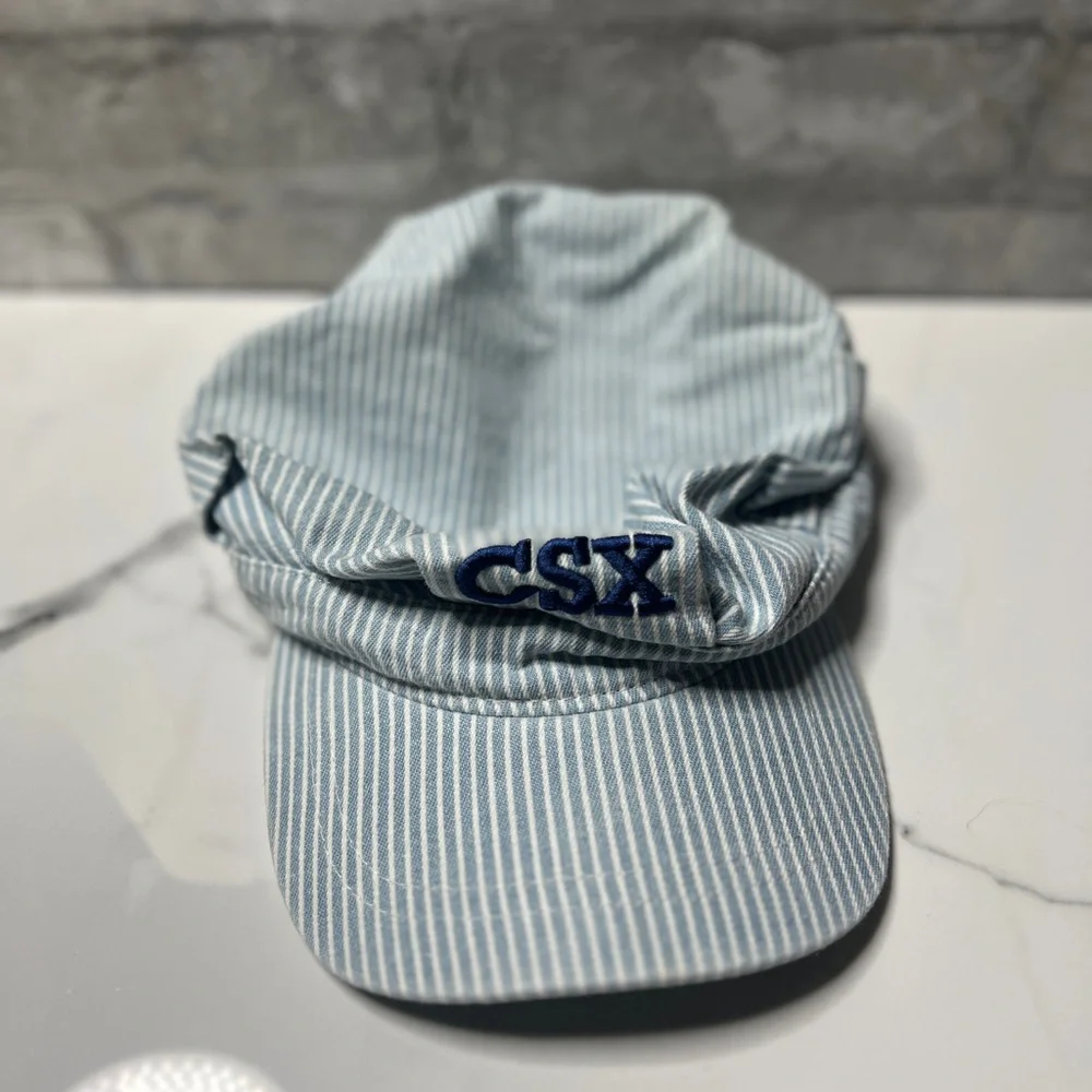 Blue and White Striped Cotton Cap CSX train hat